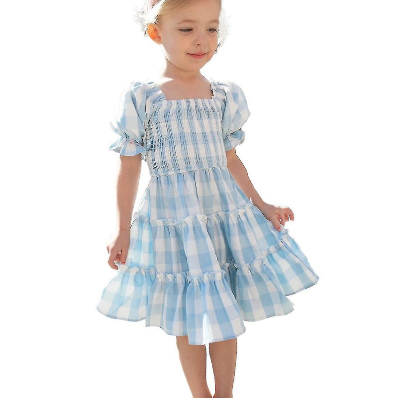 Girls Summer Dress Ruffle Puff Sleeve Plaid Midi Dress | Fruugo SG