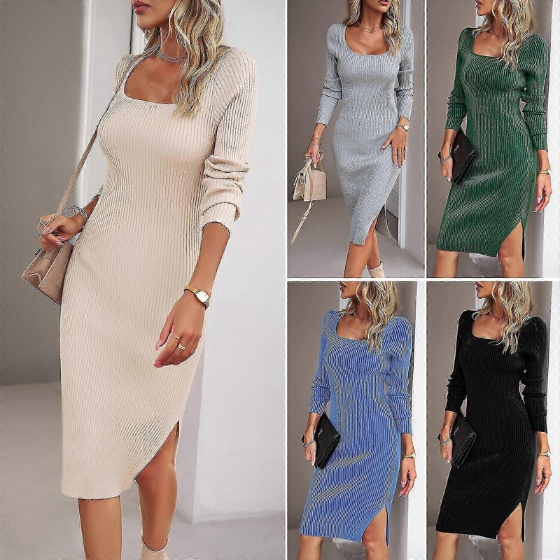 Women’s Knitted Sweater Dress Slits Bodycon Tight Dresses Long Sleeve Ribbed Knit Dress | Fruugo SG