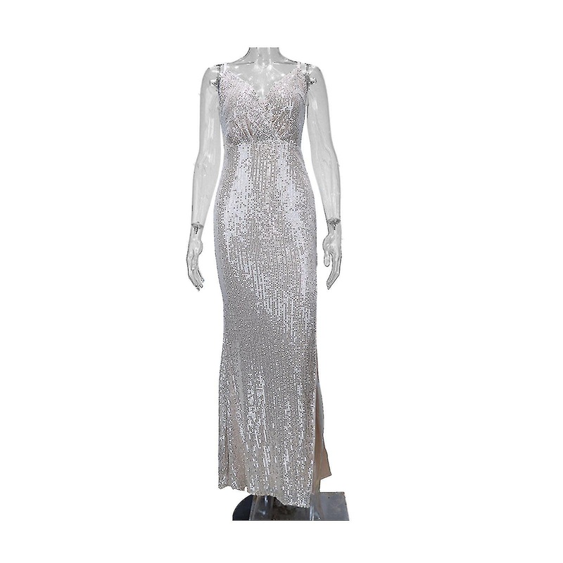 Women’s Sequin Evening Long Dress, Sleeveless V-neck Party Dress,sexy Tight Dresses,100% New | Fruugo SG