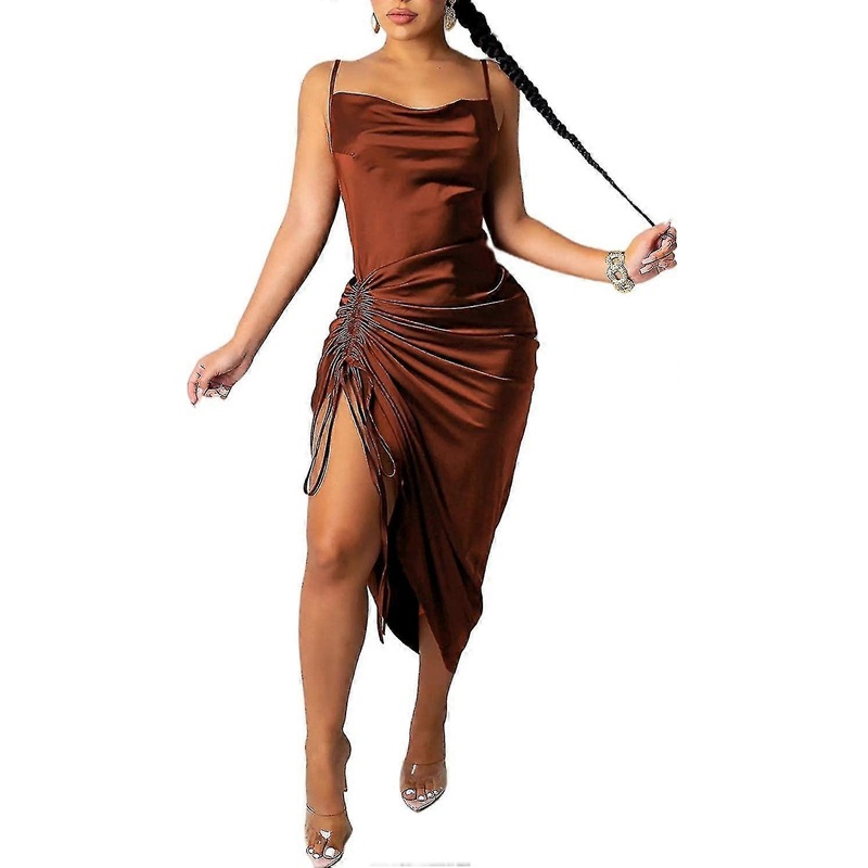 Women’s Sleeveless Spaghetti Strap Satin Dress Cocktail Evening Party Cowl Neck Drawstring S-2xl Y | Fruugo SG