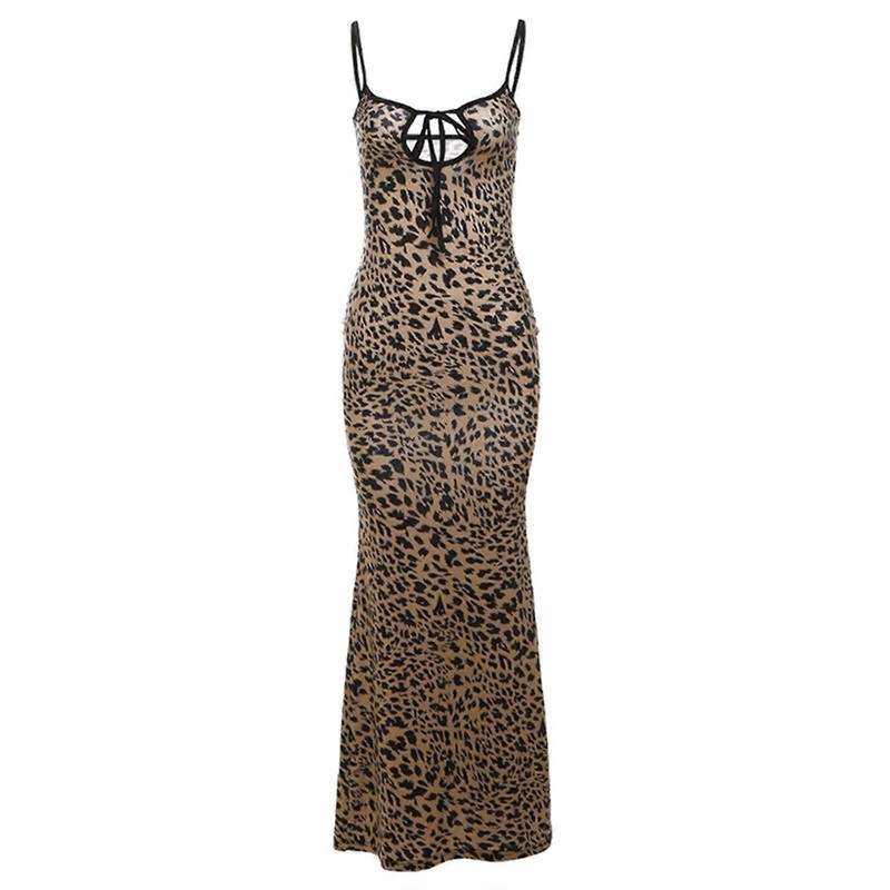 Women Summer Strappy Bodycon Long Dress Sexy Sleeveless Backless Leopard Print Tie Up Front Party Camisole Dresses  M | Fruugo SG