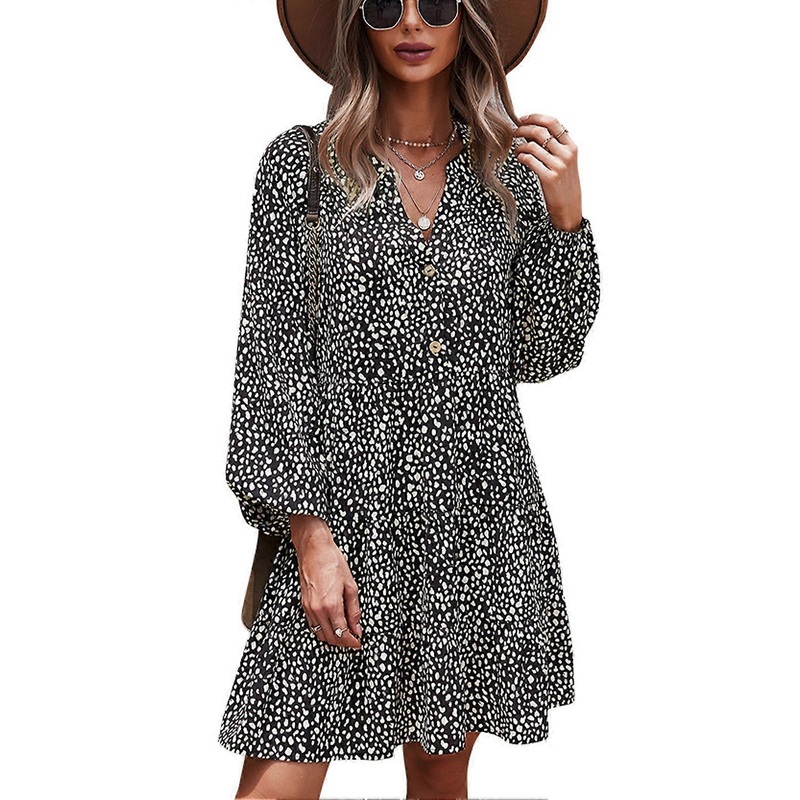 Women Summer Tunic Dress Long Drop Shoulder Sleeve V Neck Panther Print Long Sleeve Dress for Party Business Travel | Fruugo SG