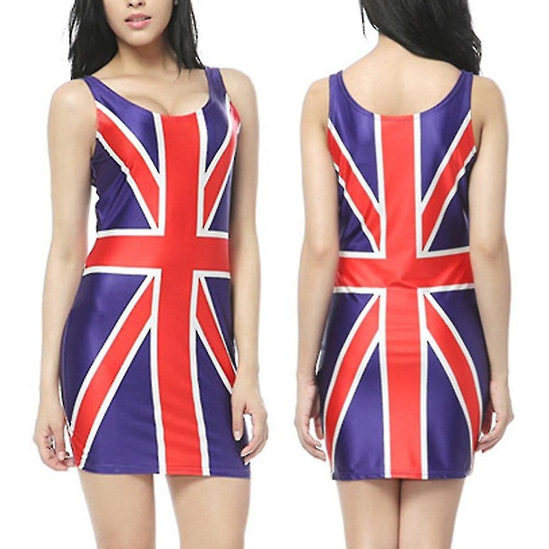 Women Union Jack Print Bodycon Dress Sleeveless Mini Dresses For King’s Coronation British National Day Party | Fruugo SG