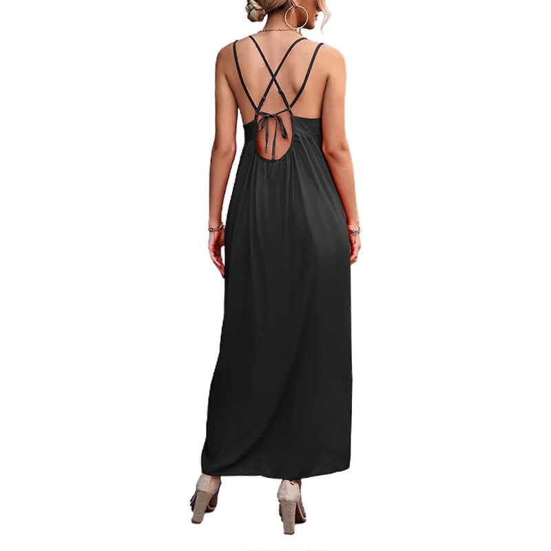 Womens Backless V-neck Strappy Midi Dress Ladies Summer Holiday Beach Sundress | Fruugo SG