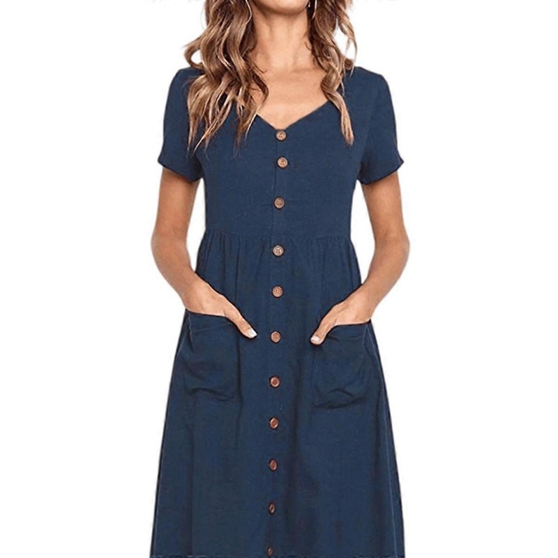 Womens Dress Summer Casual Short Sleeve Button Down Shirt Dress Beach Cover Up Dress with Pockets | Fruugo SG
