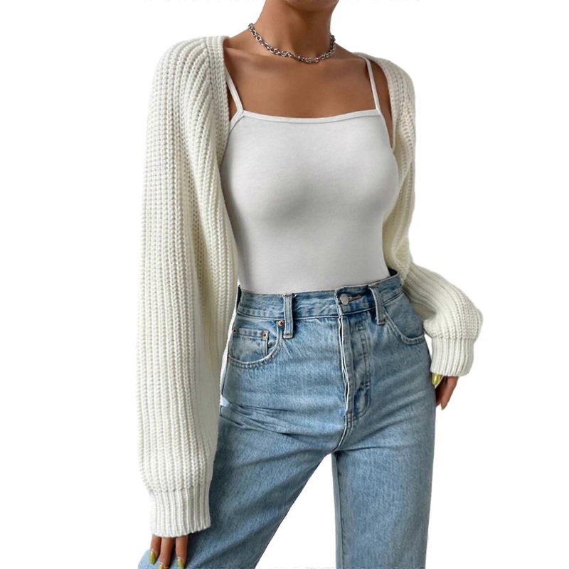 Womens Shrug Boleros Lightweight Long Sleeve Open Front Cropped Cardigan Sweaters Cardigans for Dresses Streetwear  White S | Fruugo SG