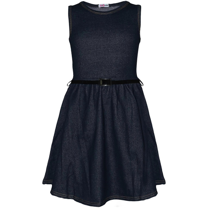 A2Z 4 Kids Girls Plain Skater Dress Round Neck Sleeveless Flared with Free Belt | Fruugo SG