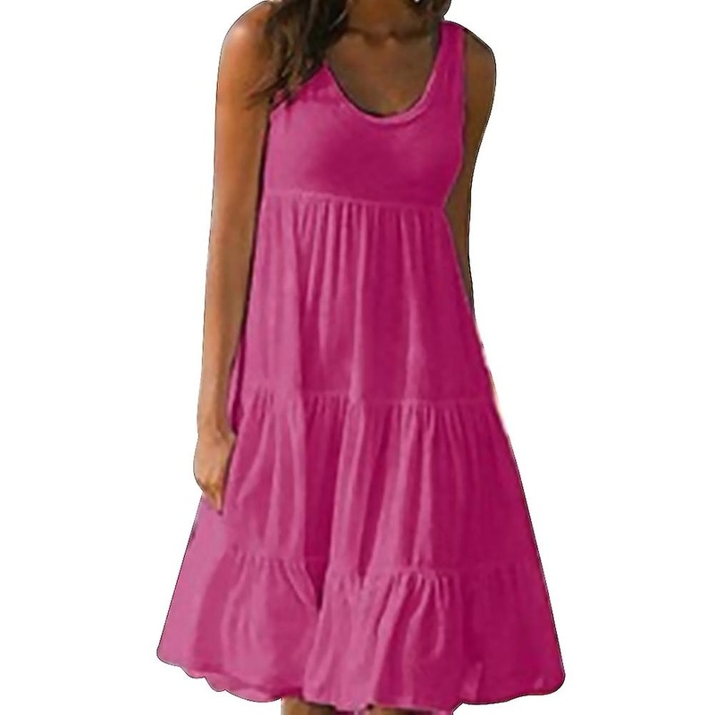 Beach Summer Loose Pleated Sundress Women Solid Color Sleeveless Midi Dress | Fruugo SG