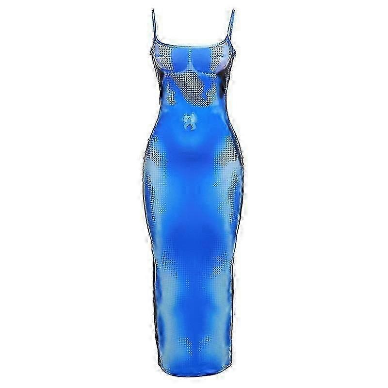 Blue Print Dress Woman Backless Slip Dress Women Summer Long Dresses for Women Evening Party Dresses-Goodi | Fruugo SG