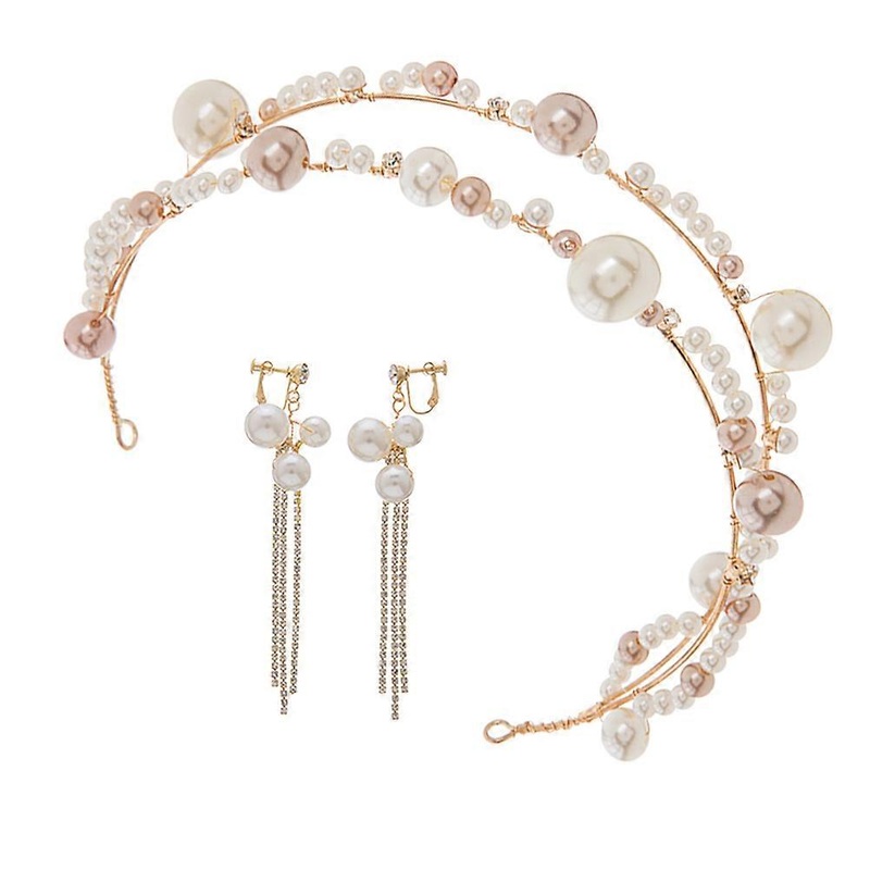 Classy Wedding Jewelry Women Bridal Headband Clip Earring Jewelry Set Golden Round Hair Decoration 1 Set | Fruugo SG