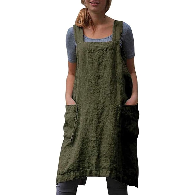 Cotton Linen Apron For Women Cross Back Apron Pinafore Dress For Baking Cooking Gardening Work | Fruugo SG
