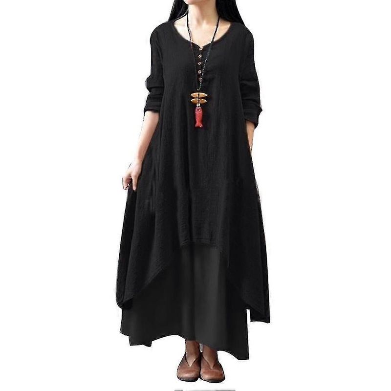 Women’s Plus Size Oversized Long Sleeve Loose Fit Layered Maxi Dress | Fruugo SG