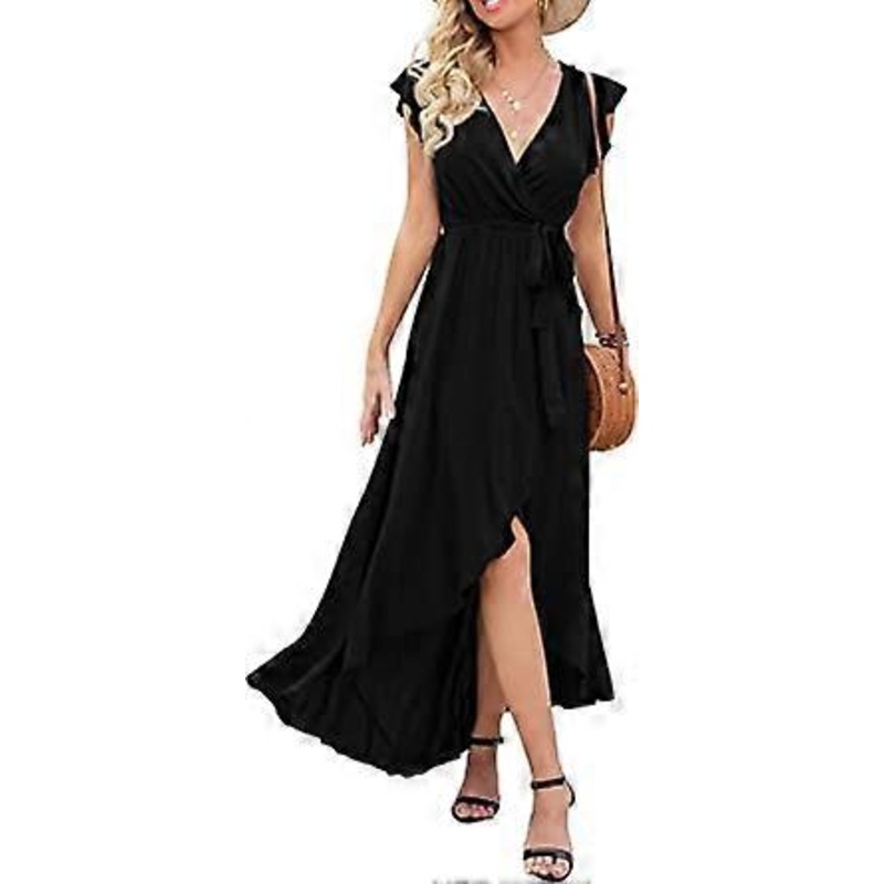 Women’s Summer Floral Print Cross V Neck Dress Bohemian Flowy Long Maxi Dresses | Fruugo SG