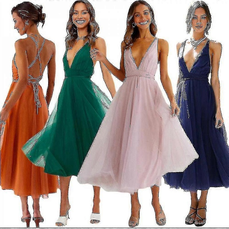 Womens Halter Dress Ladies Party Backless Sexy Mesh Dress Bridesmaid Dresses Uvu | Fruugo SG
