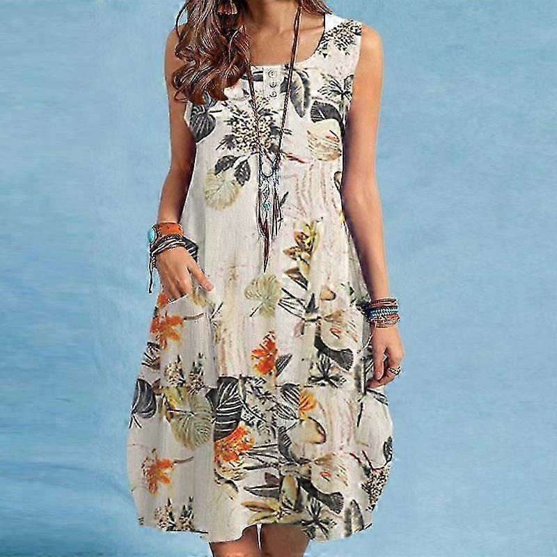 ZANZEA Women Casual Floral Print Summer O-neck Sleeveless Dress | Fruugo SG