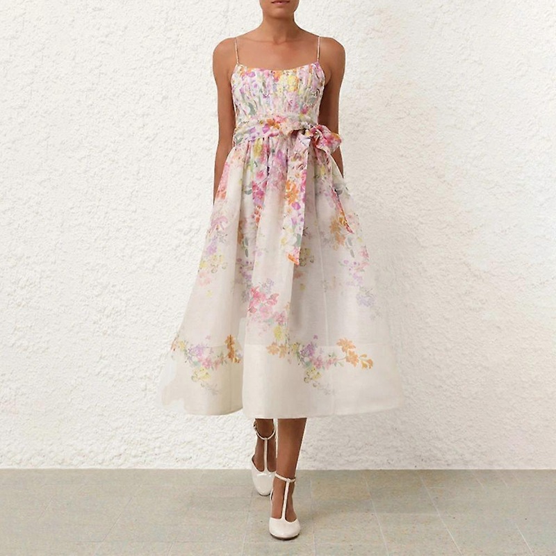 Zim Style Natura Corset Printed Linen Midi Dress | Fruugo SG