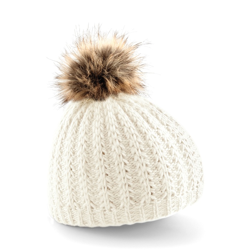 Fur pom pom beanie  AVM Workwear and Embroidery Ltd