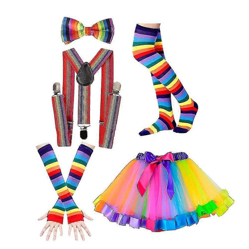 1 Set Party Costume Neon Themed Comfortable Rainbow Gloves Bow-tie Socks Tutu Dress For Adults Ladies | Fruugo SG