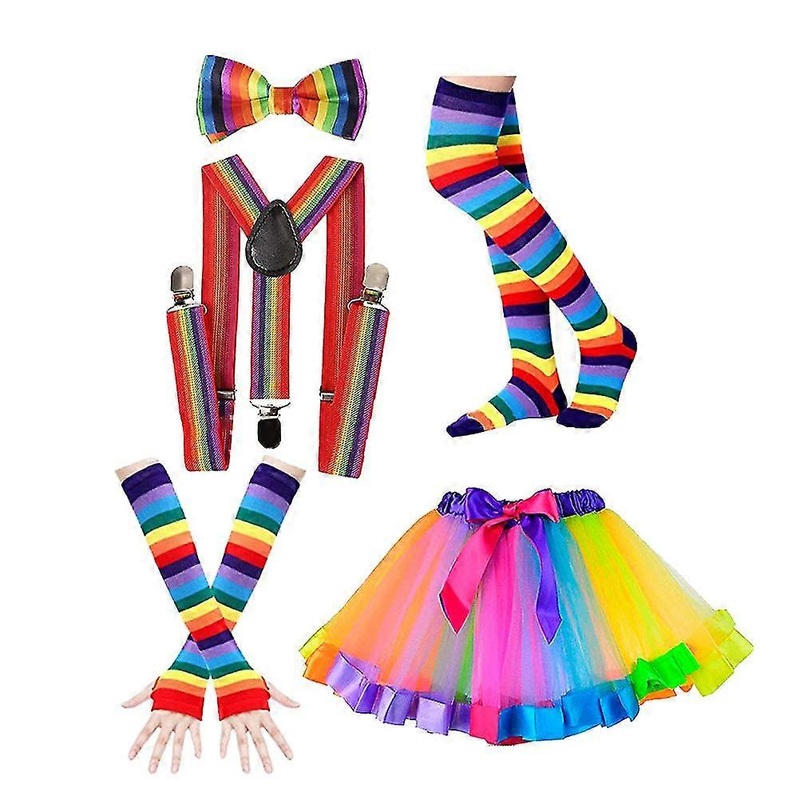 1 Set Party Costume Neon Themed Comfortable Rainbow Gloves Bow-tie Socks Tutu Dress For Adults Ladies-MXBC | Fruugo SG