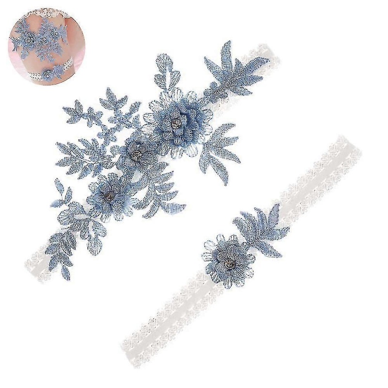 2 Pcs Wedding Garters Set Lace Bridal Garter Stretchy Floral Garter For Bride Blue And White | Fruugo SG