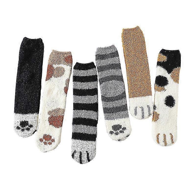 6 Pairs Of Fluffy Socks, Coral Fleece Cat Paw Socks For Women, Home Stockings | Fruugo SG