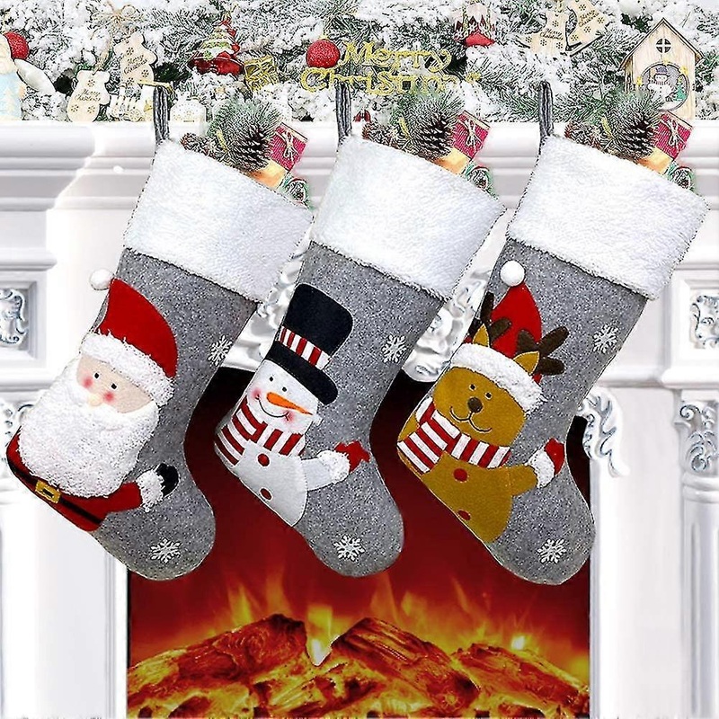 christmas stocking set of 3, 18 large xmas stockings decorations, santa snowman reindeer xmas character for family holiday decorations, christmas han | Fruugo SG