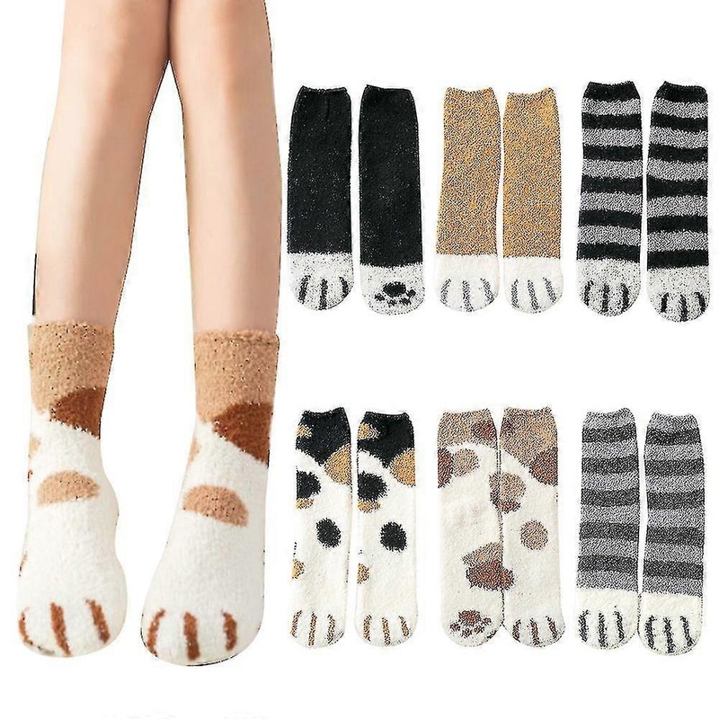 6 Pairs Cat Paw Fluffy Socks Women Cat Socks Fuzzy Cosy Warm Slipper Socks Animal Bed Socks | Fruugo SG