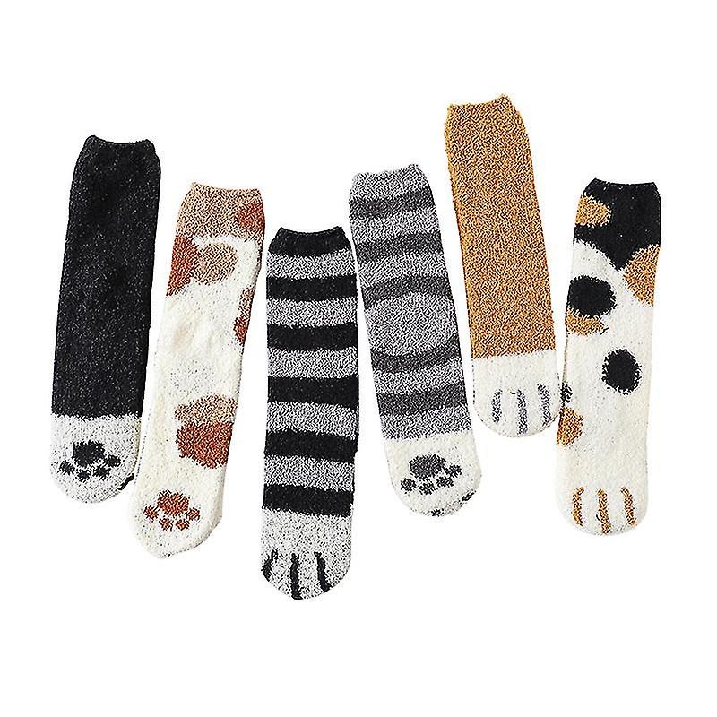 Autumn And Winter Thickened Warm Coral Fleece Cat Paw Footprint Socks | Fruugo SG