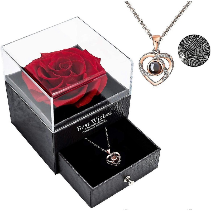 Preserved Real Rose With Love You Necklace In 100 Languages Gift Set | Fruugo SG