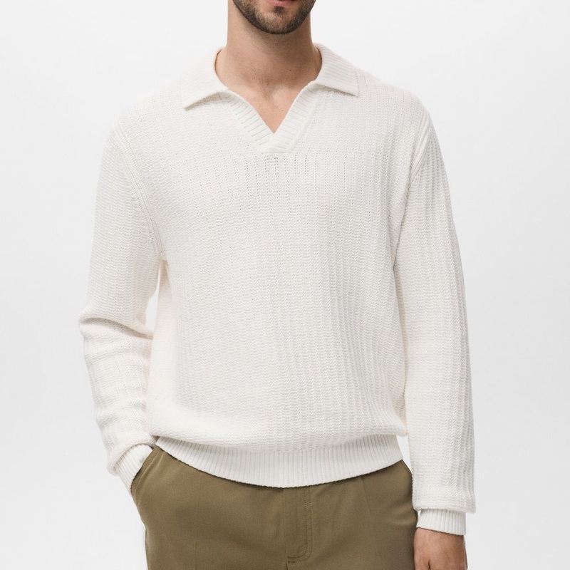 Stylish Beige Cotton Knit Polo Collar Sweater for Men – Polo Sweater and Mens Sweater price