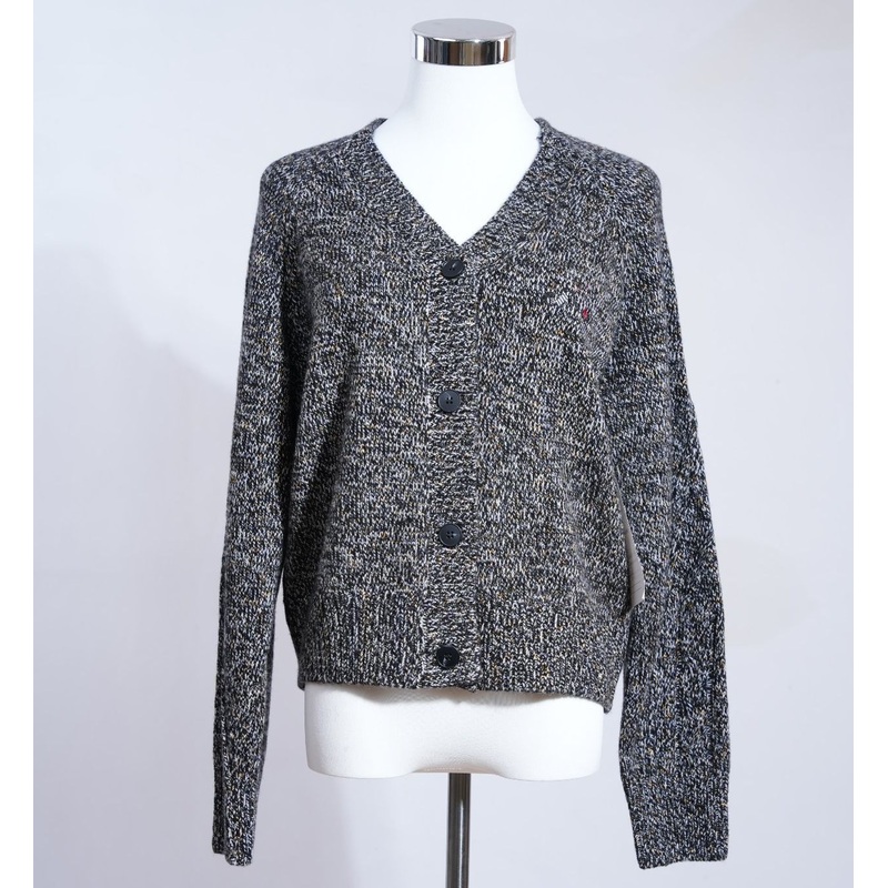 Textured Heather Grey Womens Wool Blend Cardigan 397g Speckled Black White Winter – Cashmere Sweater and Womens Sweater price