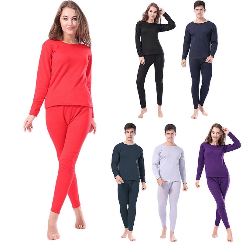 Women Men Couple Winter Faux Fleece Lined Thermal Underwear Set O-Neck Pullover Top Bottom Long Johns Thicken Warm Base Layer Pajamas  R XL | Fruugo SG