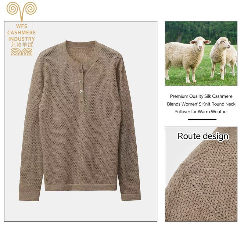 85%Silk15%Cashmere Pullover Custom Wool Sweaters Solid Color Crew Neck Top Long Sleeved Knitted Cashmere Sweater – Silk Blends Cashmere and Natural Yarns price