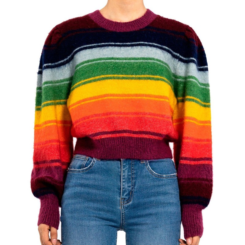 Autumn Winter American Vintage Knit Top Rainbow Stripe Women Crop Sweater – Women Shirt and Knitwear price