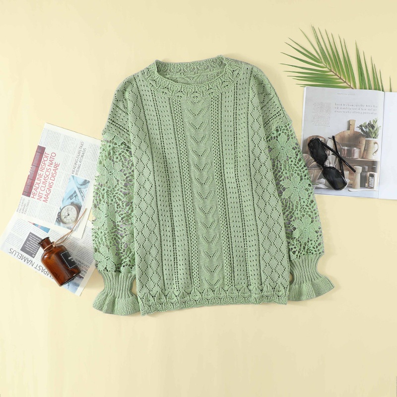 Casual Long Sleeve Lace Hollow O-Neck Women Ladies Pullover Sweater – Womens Casual Sweaters and Design Sweater price