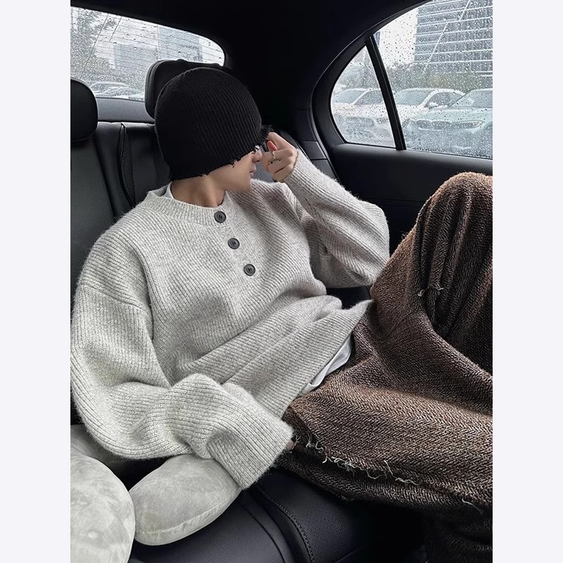 Custom Wholesale Mens Autumn Winter Sweater Man Thick Heavy Loose Sweater – Knitted Mens Sweater and V Neck Pullover price