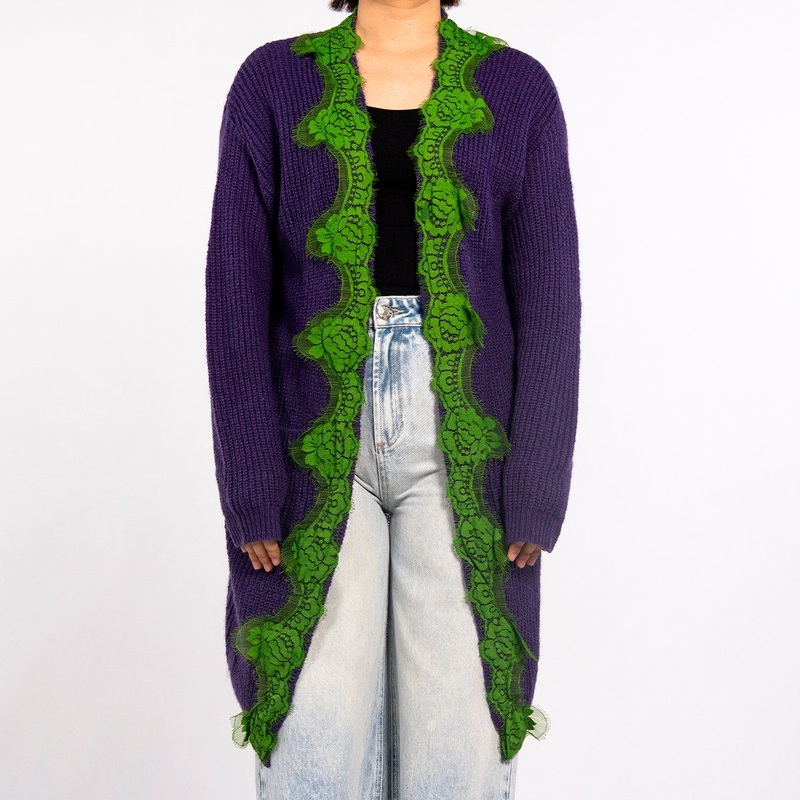 Design Womens Winter Sweater Purple Lace with Pockets Long Crochet Cardigan – Ladies Sweater and Chenille Sweater price