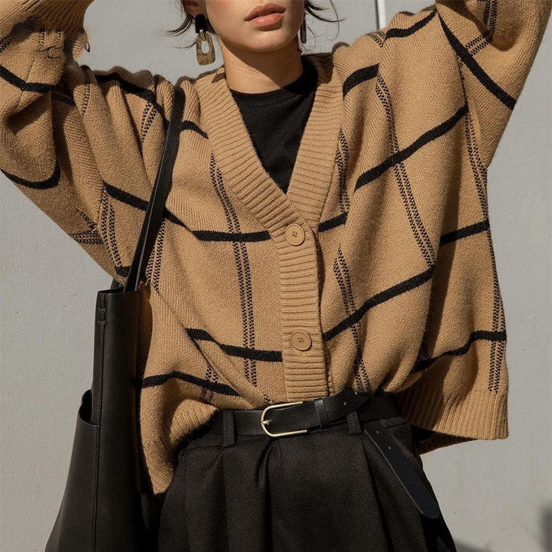 Long-Sleeved V-Neck Loose Casual Knit Cardigan Sweater for Women – Knit Cardigan and Women Sweater Coat price