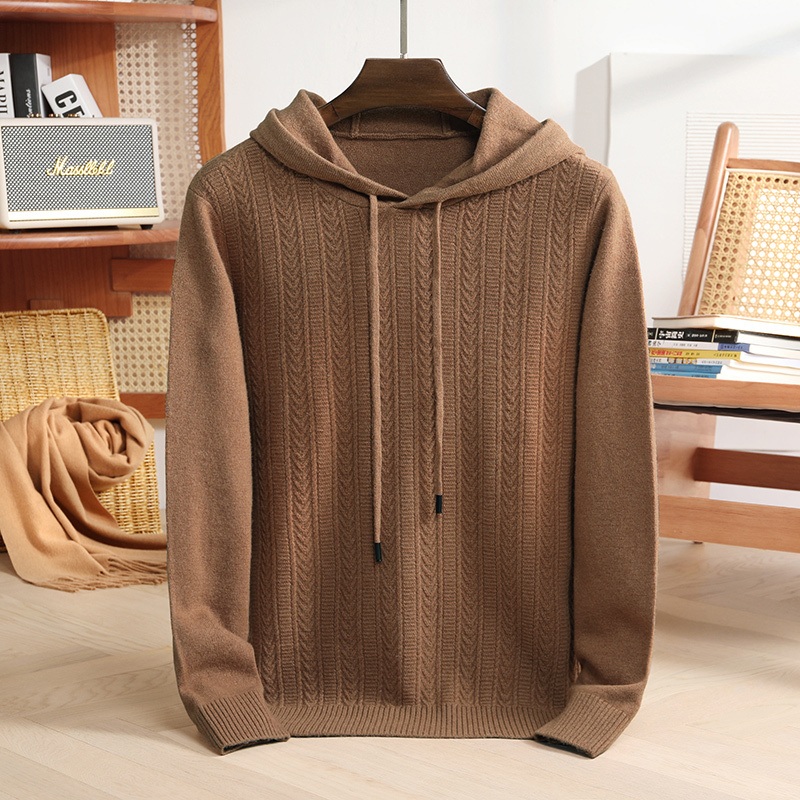 Mens 100% Wool Heavyweight Hooded Sweater – Thick Thermal Winter Warm Pullover, Soft Knitwear for Outdoor & Casual – Mens Hooded Wool Sweater and 100% Wool Heavyweight Sweater for Men price|Shanghai, China