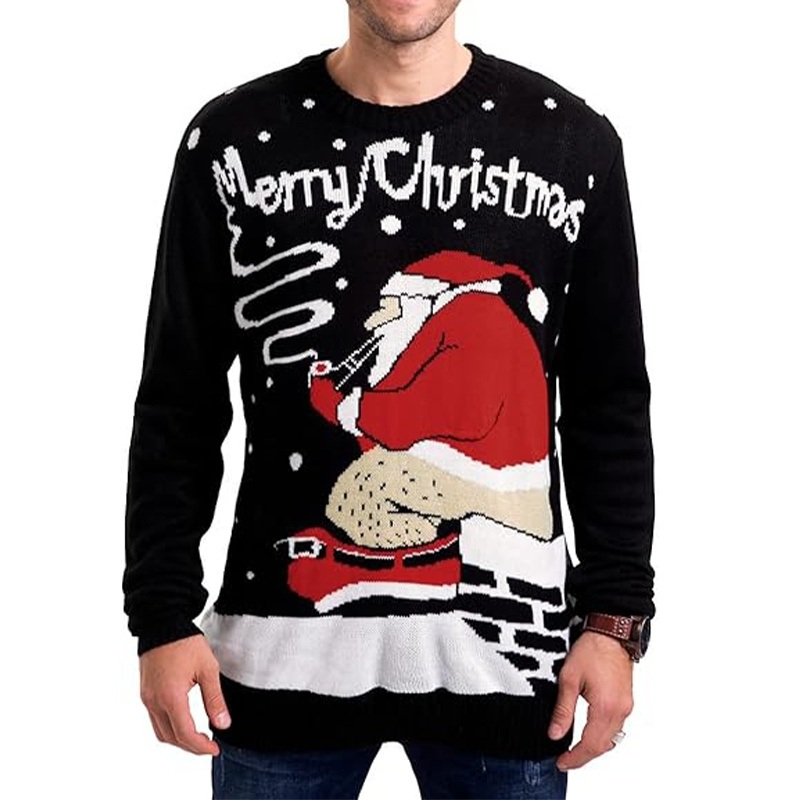 Mens Christmas Crew Neck Pullover Sweater Knitted Cashmere Winter Clothing Pattern Decoration Hooded Collar for Autumn – 3D Embroidered Hooded Sweater and Embroidered Pattern Sweater price