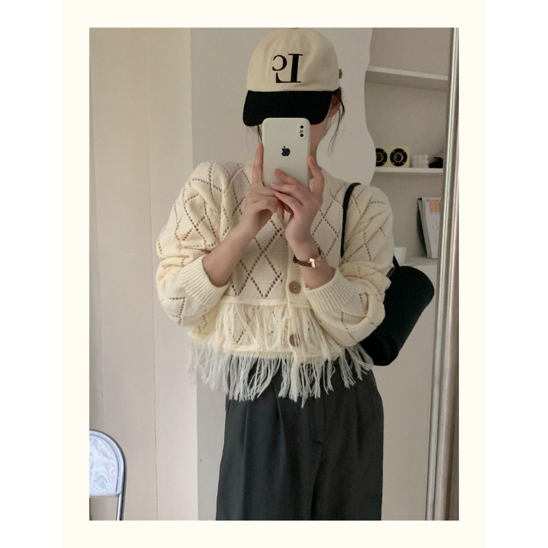 Nnr Spring Knitted Round Neck Tassel Buttons Long Sleeve White Cardigan for Women – Sweater and Women Sweater price