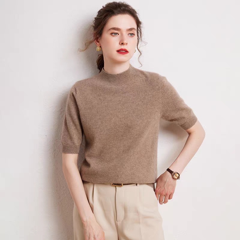 Quality Assurance Women Custom Clothes Ladies Trendy Latest Single Knit Short Sleeve Sweater – Women Sweater Short Sleeve and Turtleneck Women Sweater price