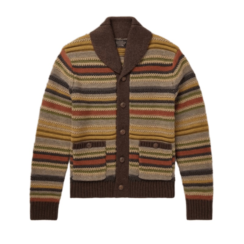 Shawl-Collar Striped Wool Cardigan Sweater for Men – Knitted Men Sweater and Stripe Cardigan Sweater price