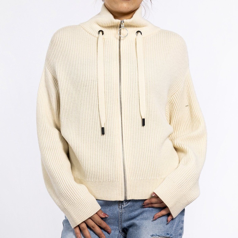 Spring and Autumn White Zip Pullover Jacket Casual Knitted Sweater Womens Cardigan – Fall Cardigan for Women and Women Sweater price