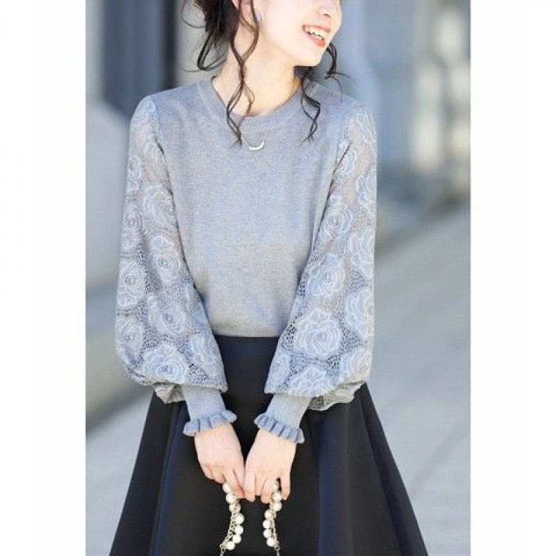 Spring Fall Design Solid Lace Casual Crewneck Women Sweater – Autumn Sweater and Women Knit Sweater price