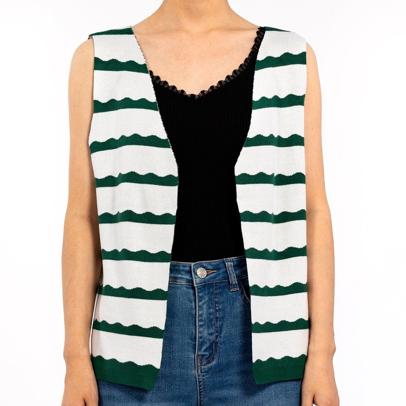 Summer Color Clash Wave Pattern Sleeveless Cardigan Knit Vest for Women – Vest Tops for Women and Sweater Tanks for Women price