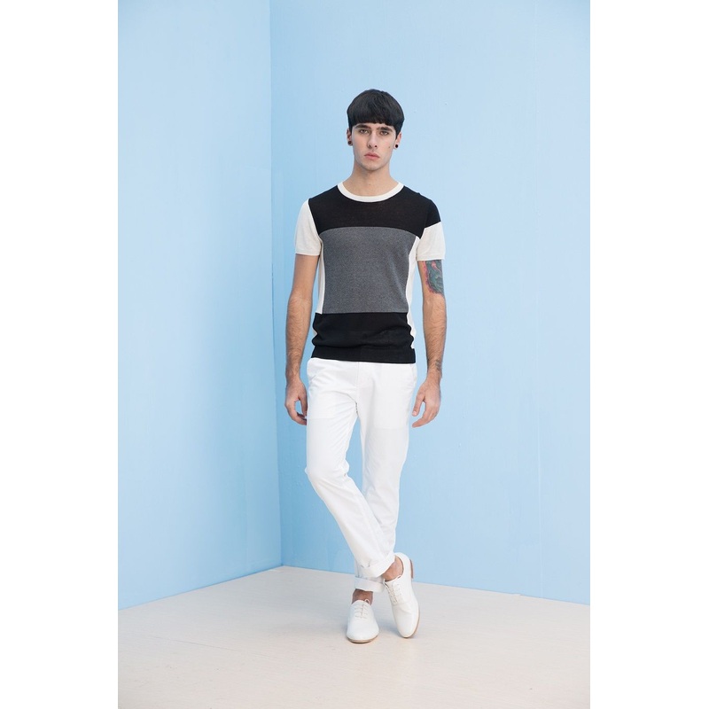 Summer Fit Color Block Round Neck Knit Short Sleeve Men Knitwear – Sweater and Men Sweater price