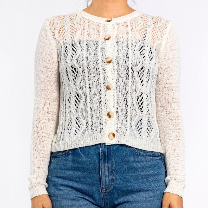 Summer Knitted Round Neck Hollow Thin Long Sleeve Light Weight Sweater White Cardigan for Women – Cardigan in Sweater and Lightweight Cardigan Women price