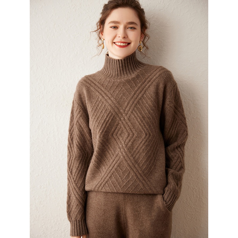 Thickened Cashmere Half High Neck Loose Drop Shoulder Sleeve Casual Knit Sweater for Women – Everyday Clothing and Ladys Garments price