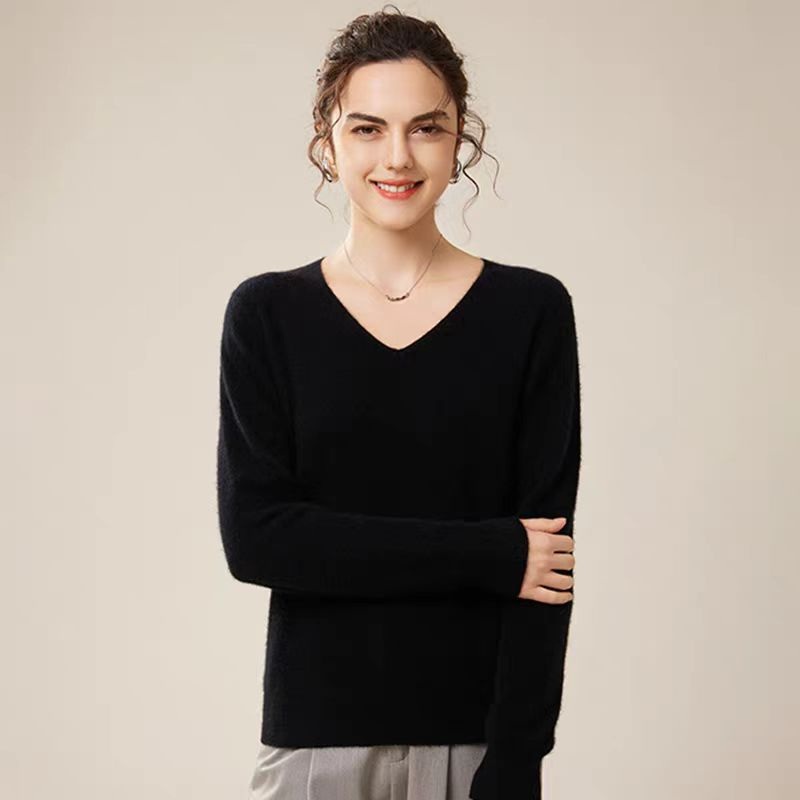 V Neck Long Sleeve Sweaters Pullover Outerwear Black Women S Sweaters – Women Sweater and Turtleneck Women Sweater price